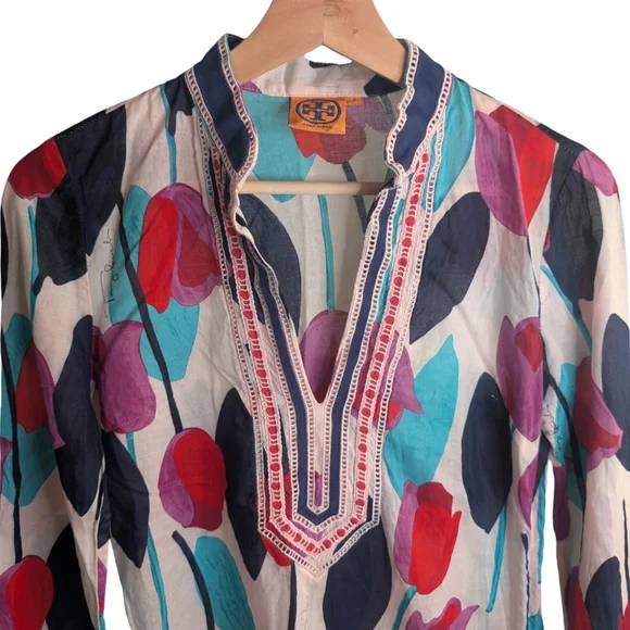 Tory Burch Tulip Print Cotton Tunic Size 0 - Picture 6 of 12